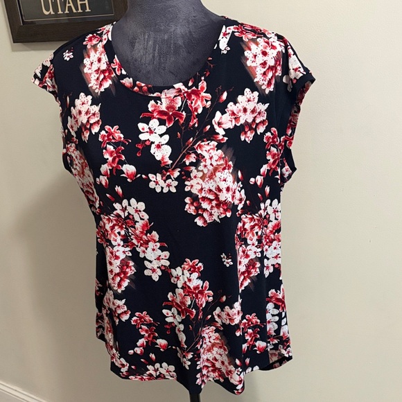 Elle Tops - Elle Black and Pink Floral Blouse